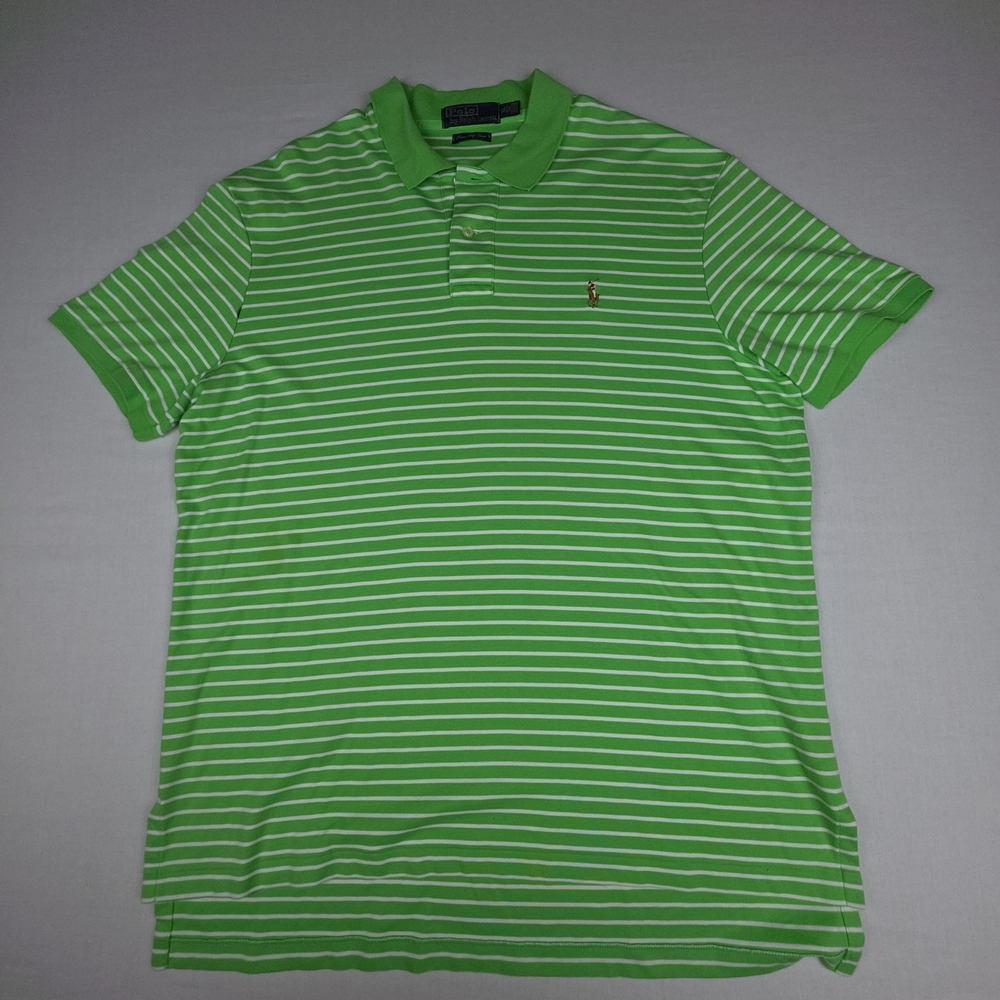 Polo Ralph Lauren Pima Soft Touch Striped Polo Shirt Mens XL Green White Cotton